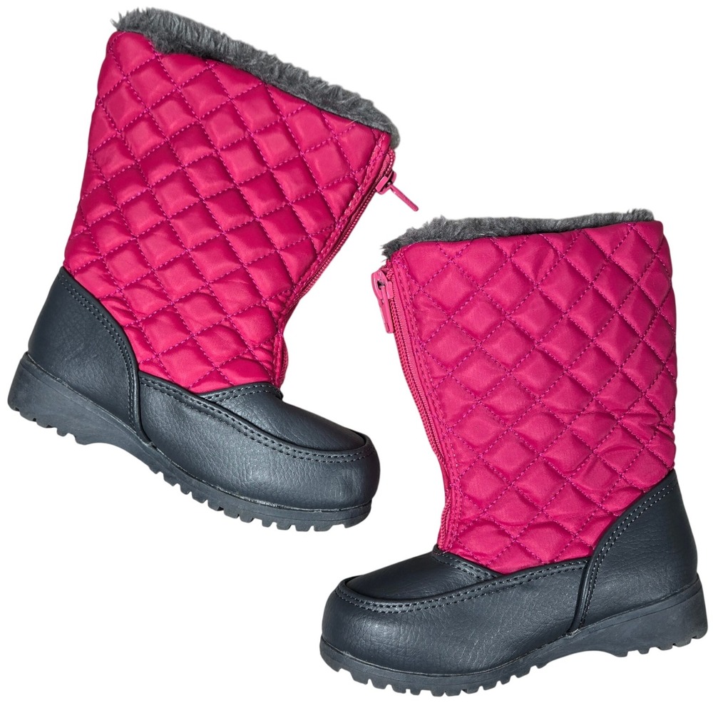 Kids Toddler Girl Pink Quilted‎ Winter Snow Boots Faux Fur Lined Zip Up Size 9